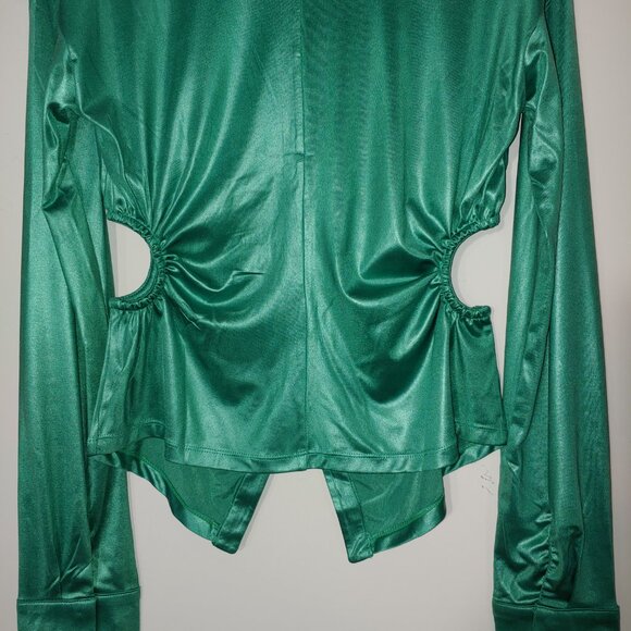 Avra Milano Melissa Collared V-Neck Long Sleeves Green Blouse Size L - Picture 3 of 5